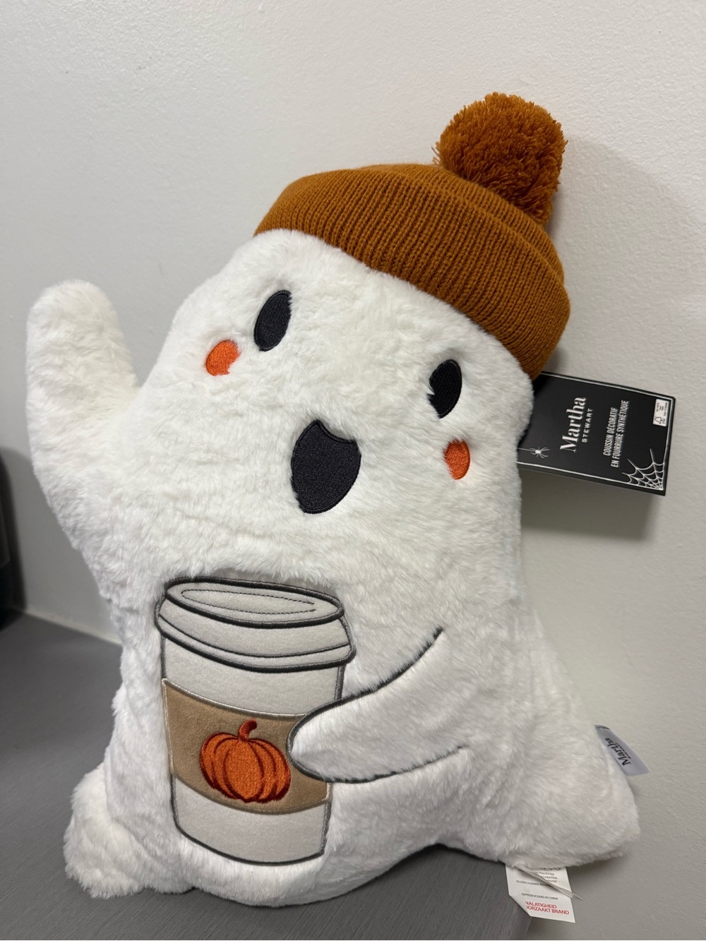 NWT Martha Stewart Pumpkin Spice Latte Ghost Faux Fur Pillow